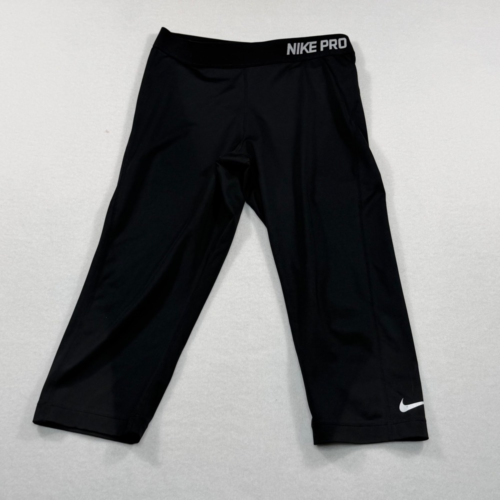 Nike Pro Dri-FIT Women Black Capri Leggings Training Tights 589368-010 Large